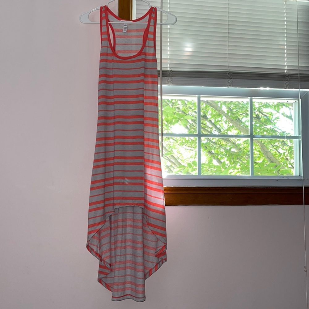 Grey and coral striped dress